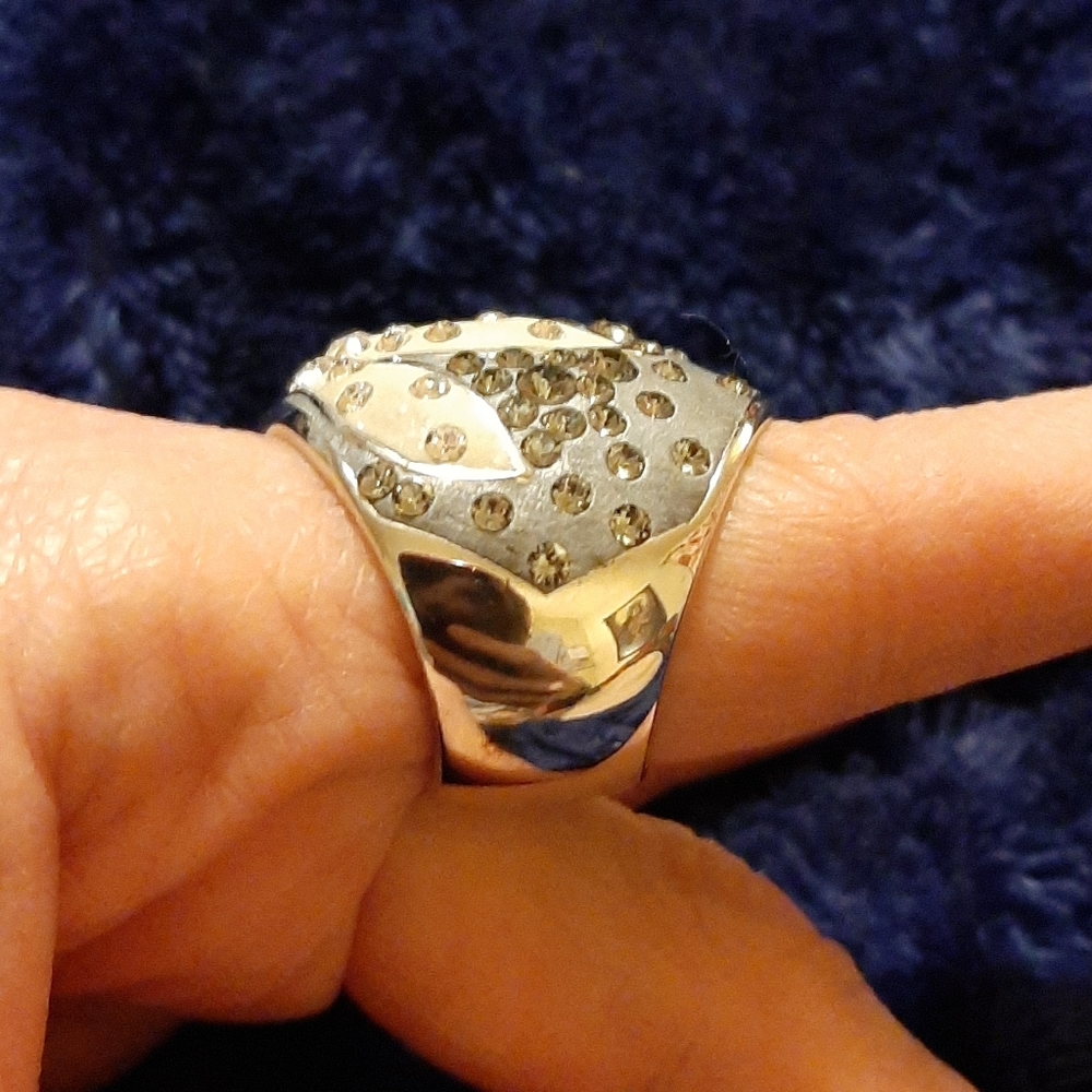 Big Bold Statement Gray White Crystal Ring - image 7